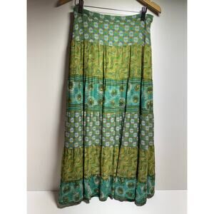 Coldwater Creek Women’s Silk Skirt Green Boho Paisley Skirt Lined Fairy
